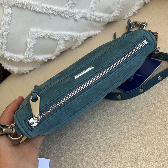 New REBECCA MINKOFF Mini Mac suede crossbody bag cloud blue - Picture 10 of 17